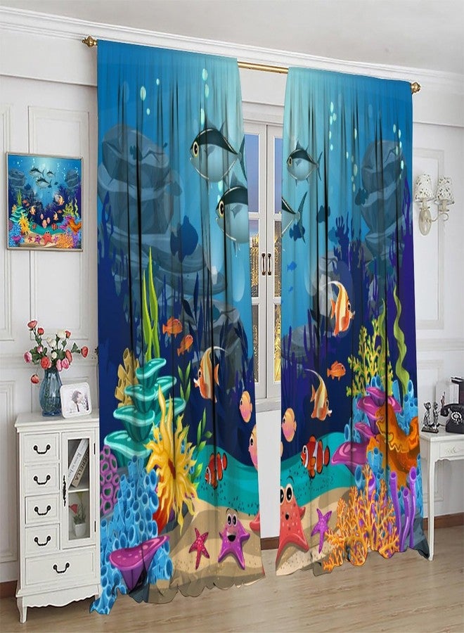 JADERYS Kids Curtains Cartoon Underwater Ocean Nature Cute Sea Animals Starfish Coral Kids Boys Girls Bedroom Living Room Bathroom Nursery Rod Pocket Decoration Window Drapes 2 Panels W21xL45in - Image 5